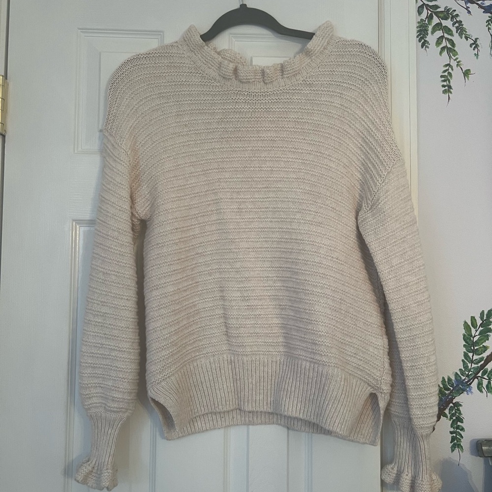 Madewell Cream Ruffle Turtleneck Sweater
